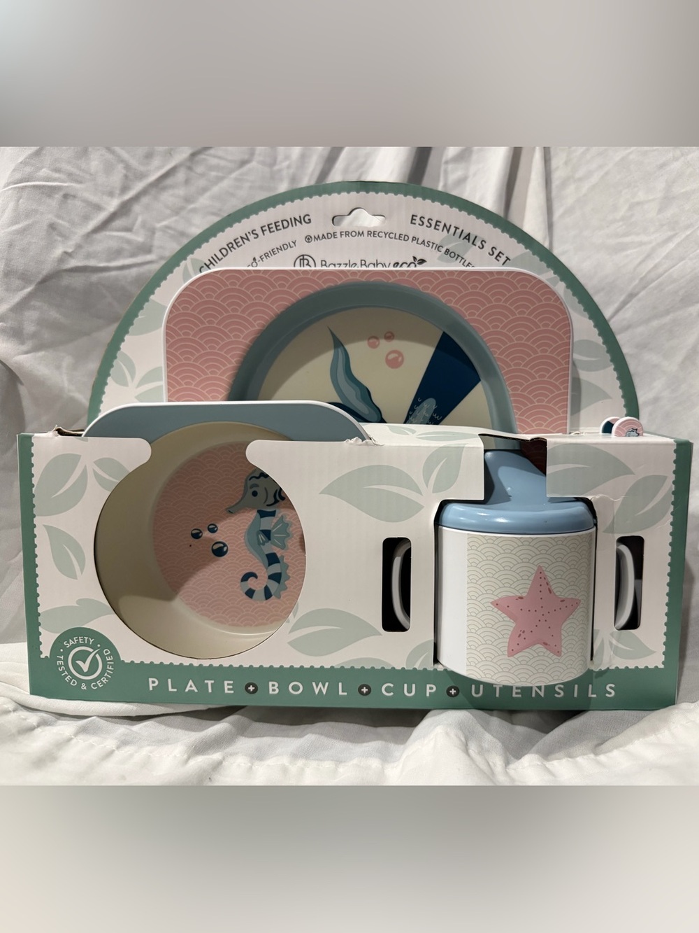Bazzle Baby Eco Children's Feeding Set - Pink & Blue Seahorse